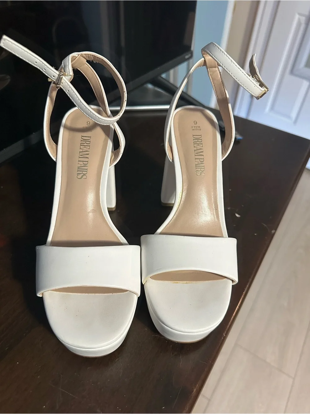 Dream Pairs White Ankle-Strap Block Heel Sandals with Open Toe